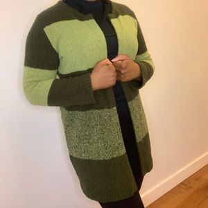 Open cardigan in gorgeous green tones.